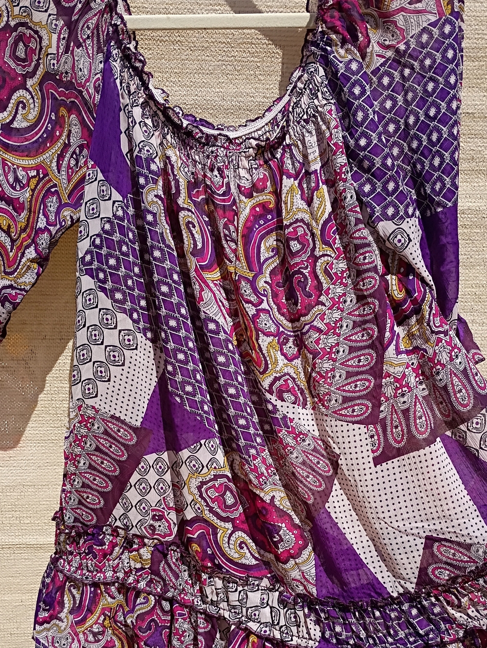 Boho Paisley Peasant Top in Purple and Pink Bohemian Hippie Travel